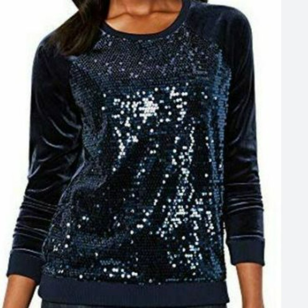 Tommy Hilfiger blue velour and sequin top XL
